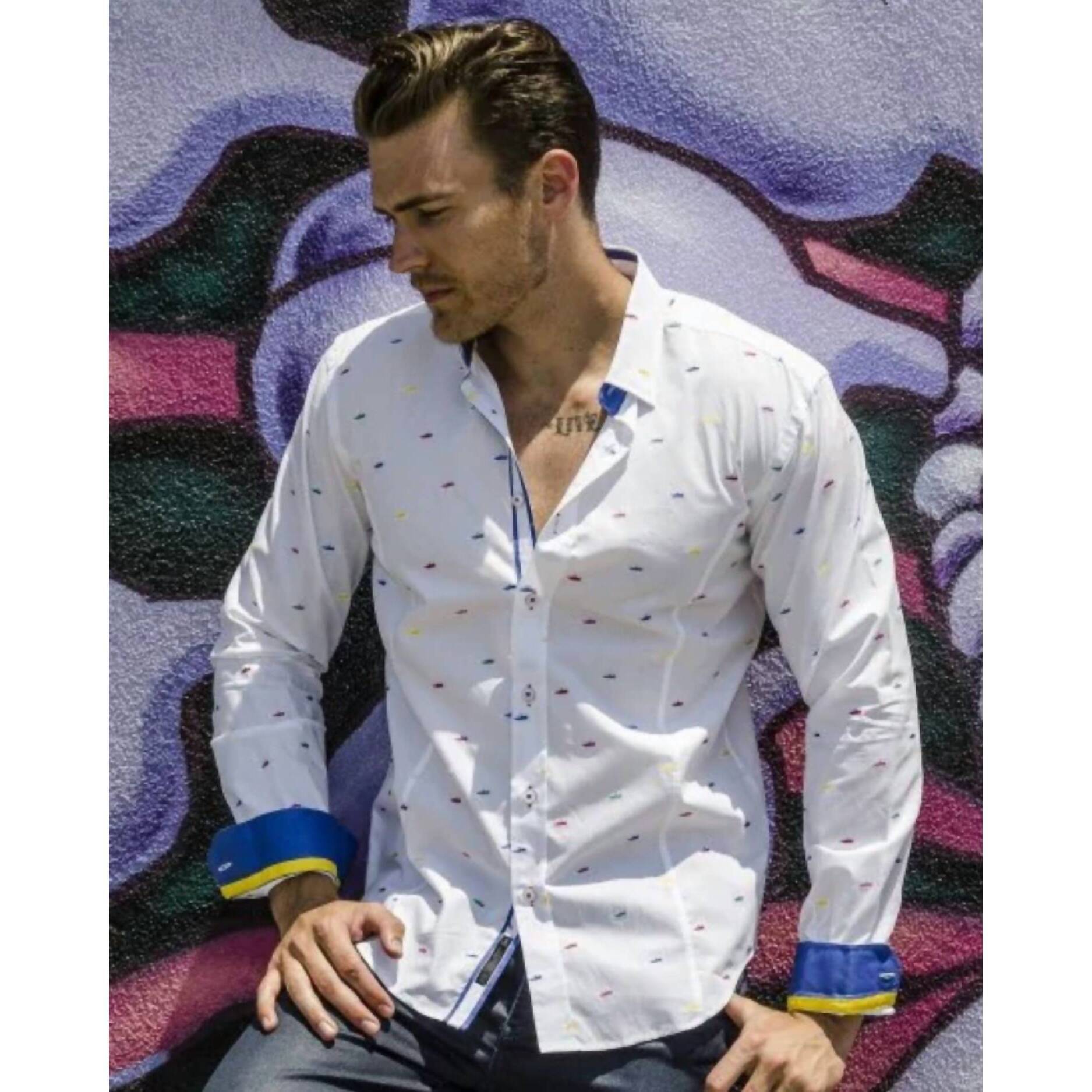 New Eight X Fill Coupe Colorful Sneakers Button Down Shirt In White